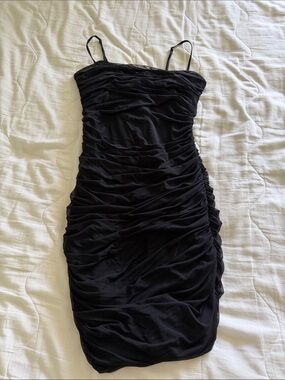 Aritzia Black Ruched Spaghetti-Strap Mini Dress
